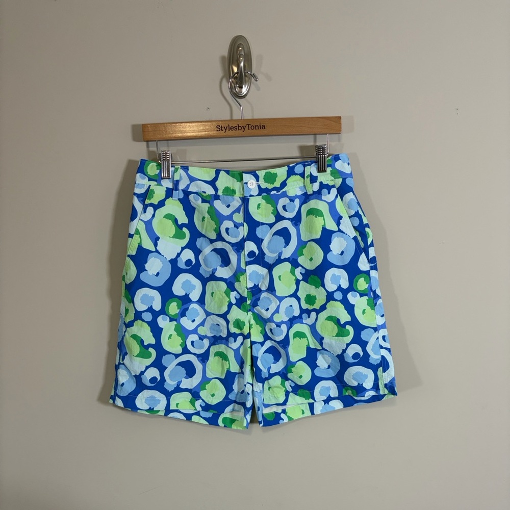 Emily McCarthy Mens Swim Trunks Short Green Blue Button Zipper Sz L NEW